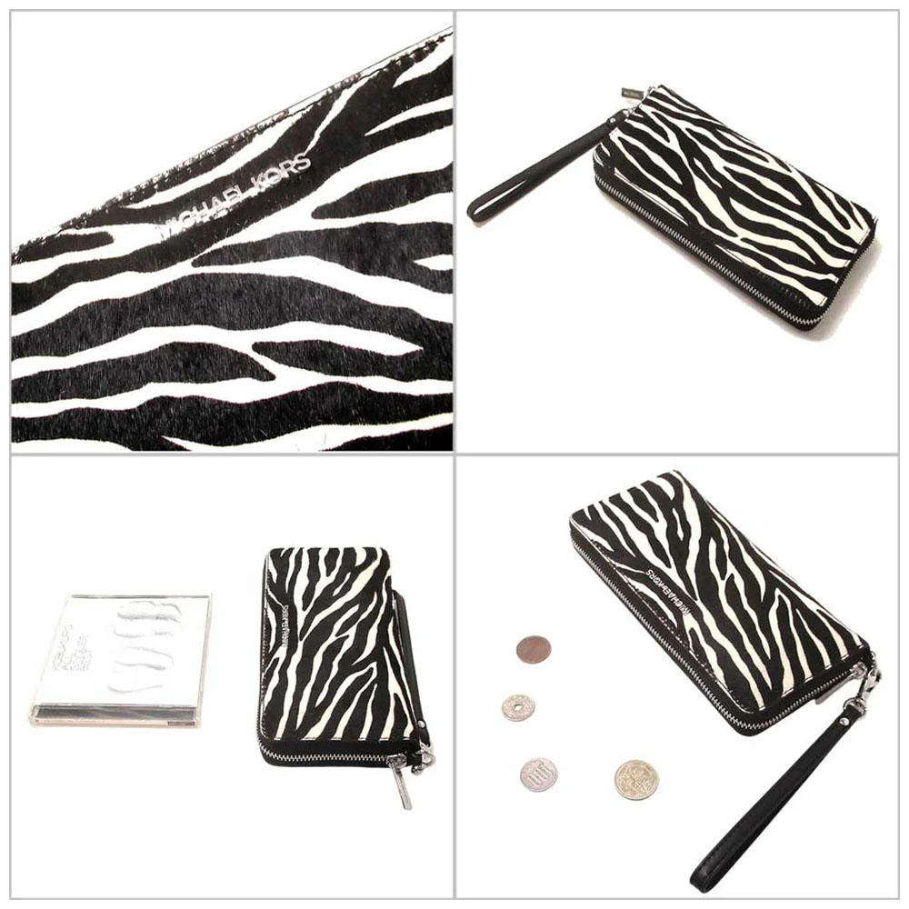 Michael Kors Jet Set Travenuel Zebra Print Calf Hair Continental Wallet Black # 35S5STVE7H
