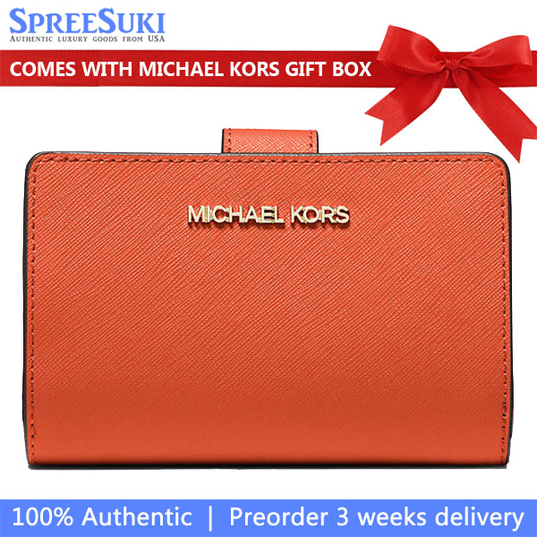Michael Kors Medium Wallet Jet Set Travel Zip Coin Wallet Red Clay # 35F7GTVF2L