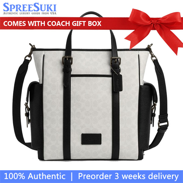 Coach Sprint Tote Bag In Colorblock Signature Canvas Gunmetal Chalk Black # CBI16
