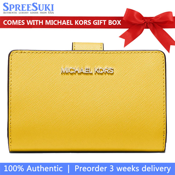 Michael Kors Medium Wallet Jet Set Travel Zip Coin Wallet Golden Yellow # 35F7GTVF2L