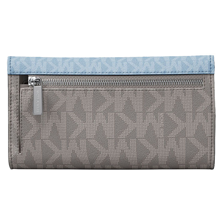 Michael Kors Jet Set Travenuel Signature Logo Tri-Fold Wallet Lt Sky Mlt # 35S5STVF3B