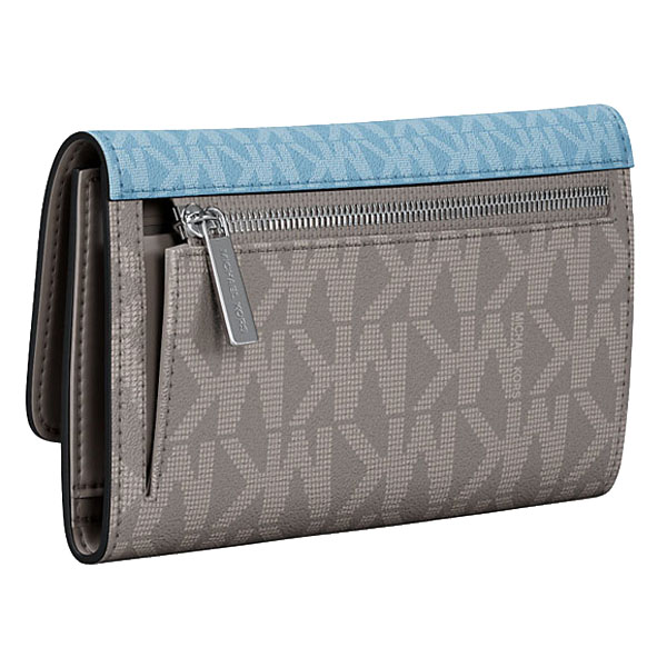 Michael Kors Jet Set Travenuel Signature Logo Tri-Fold Wallet Lt Sky Mlt # 35S5STVF3B