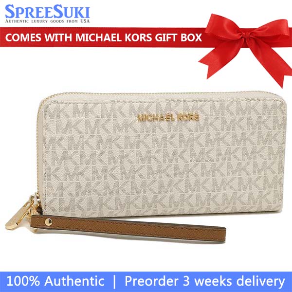 Michael Kors Long Wallet Jet Set Continental Wristlet Wallet Vanilla # 35F8GTVT3B