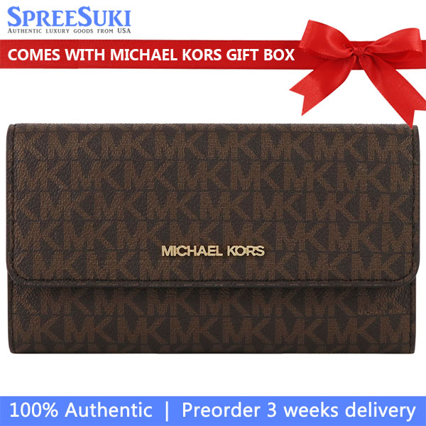 Michael Kors Long Wallet Jet Set Travel Large Trifold Wallet Brown # 35F8GTVF3B