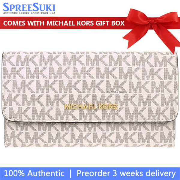 Michael Kors Long Wallet Large Trifold Jet Set Travel Vanilla Off White # 35F8GTVF3B