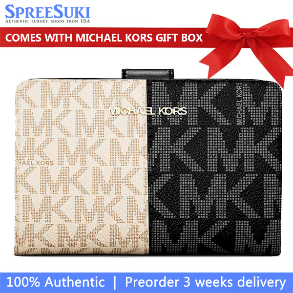 Michael Kors Jet Set Medium Two-Tone Logo Wallet Black Combo # 35F4GTVF6B