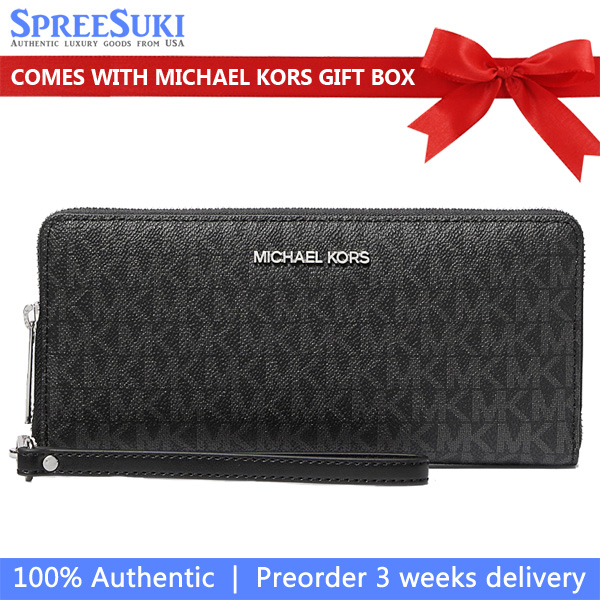 Michael Kors Jet Set Travenuel Large Signature Logo Continental Wallet Black # 35H8STVT3B