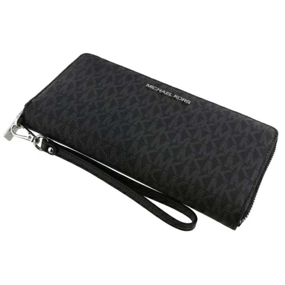 Michael Kors Jet Set Travenuel Large Signature Logo Continental Wallet Black # 35H8STVT3B