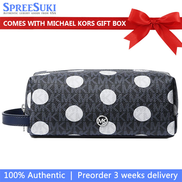 Michael Kors Jet Set Polka Dot Signature Logo Travenuel Kit Navy # 35S5STFN2N