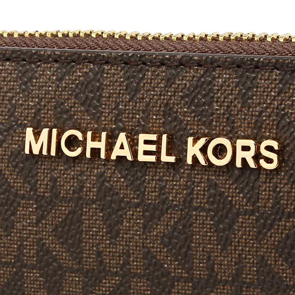 Michael Kors Jet Set Travenuel Large Logo Quarter-Zip Wallet Brown # 35F8GTVZ3B