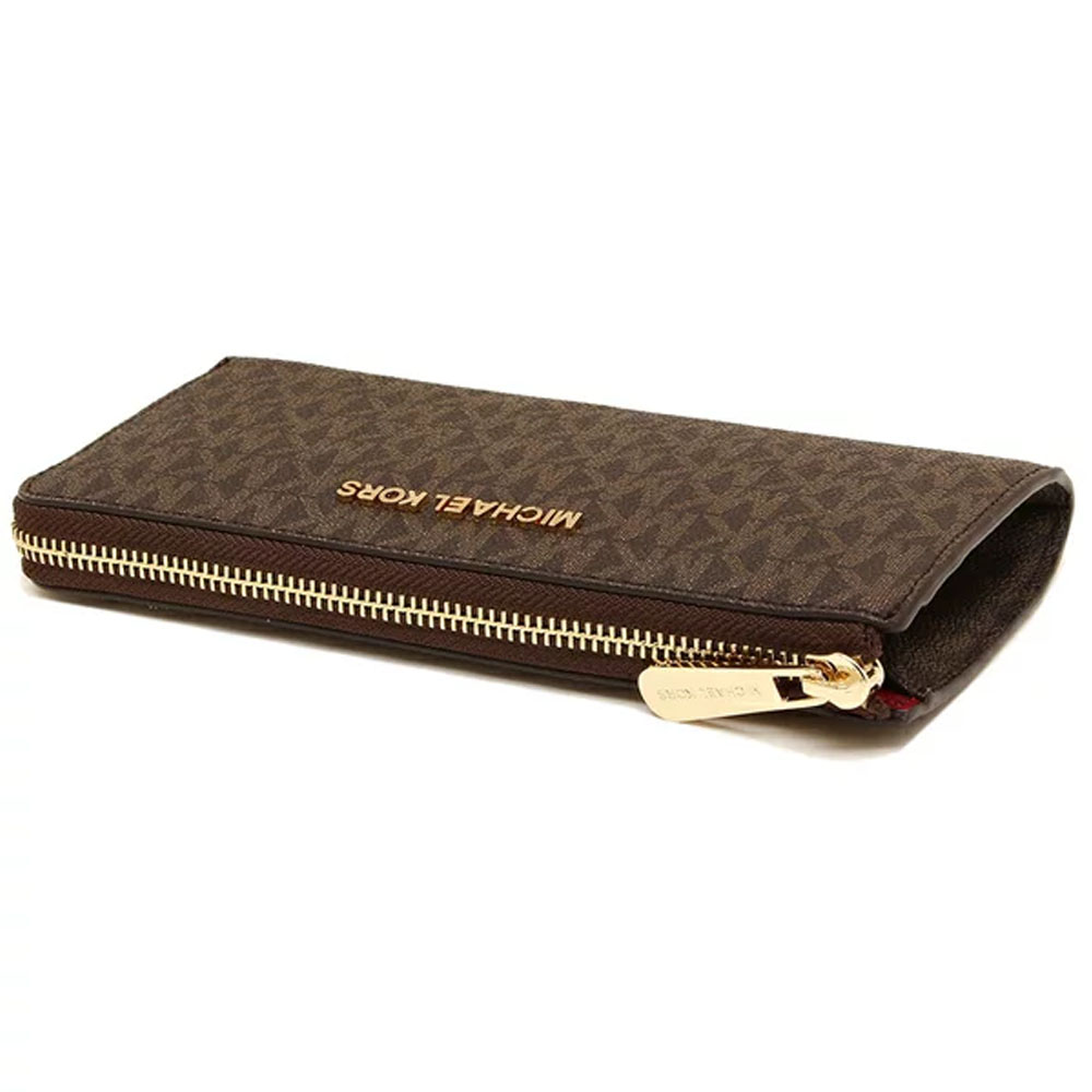 Michael Kors Jet Set Travenuel Large Logo Quarter-Zip Wallet Brown # 35F8GTVZ3B