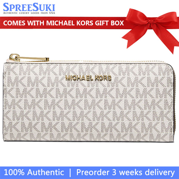 Michael Kors Jet Set Travenuel Large Logo Quarter-Zip Wallet Vanilla # 35F8GTVZ3B