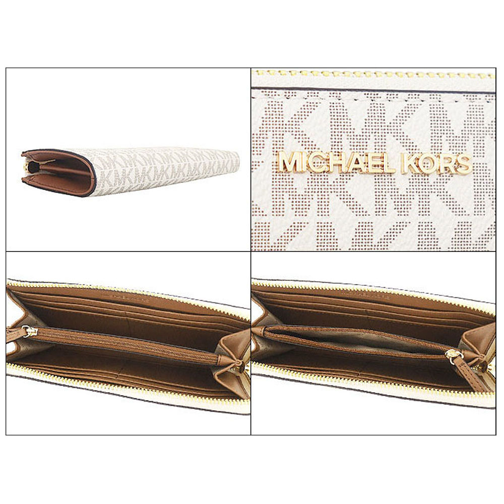 Michael Kors Jet Set Travenuel Large Logo Quarter-Zip Wallet Vanilla # 35F8GTVZ3B