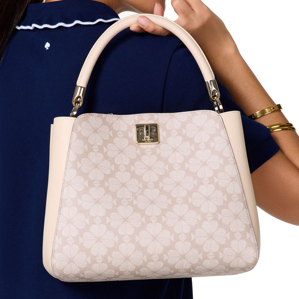 Kate Spade Spade Flower Pvc Medium Top Handle Satchel Dark Beige Multi # KK998
