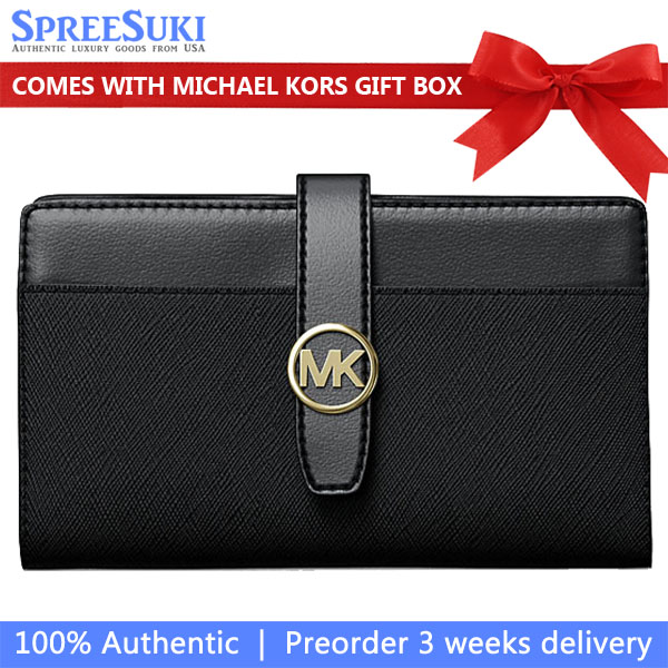 Michael Kors Greenwich Medium Saffiano Leather Wallet Black # 35T5GGRF8L