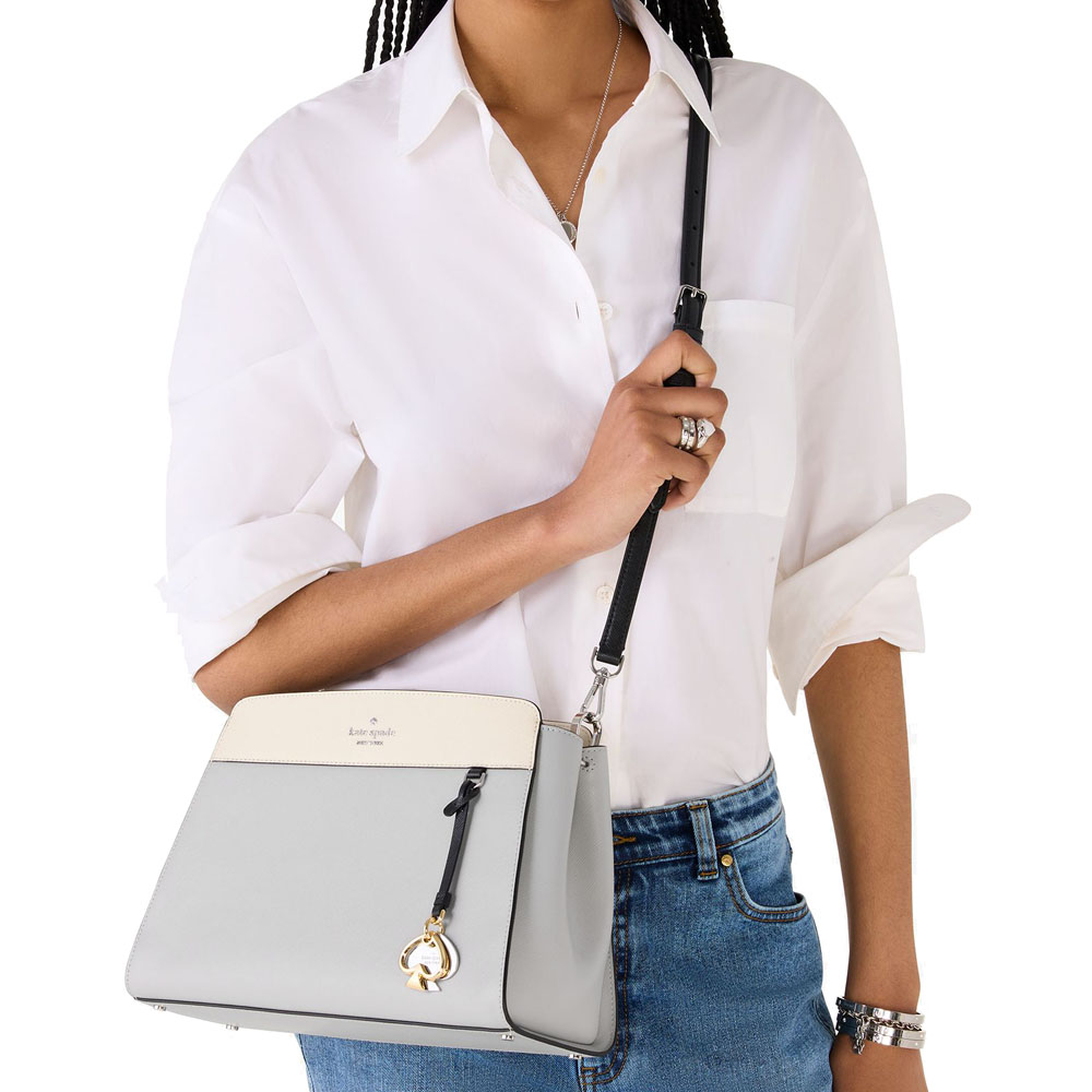 Kate Spade Madison Medium Top Handle Satchel Platinum Grey Multi # KK286