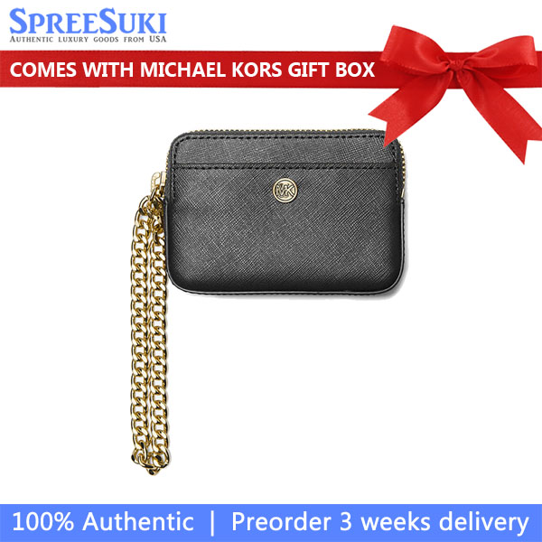 Michael Kors Medium Saffiano Leather Chain Card Case Black # 35R3GTVD6L