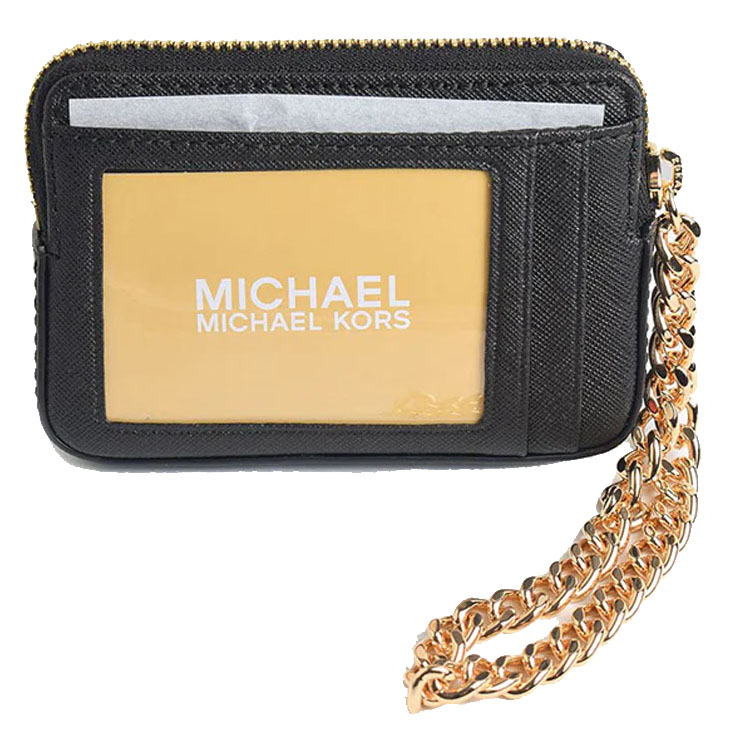 Michael Kors Medium Saffiano Leather Chain Card Case Black # 35R3GTVD6L