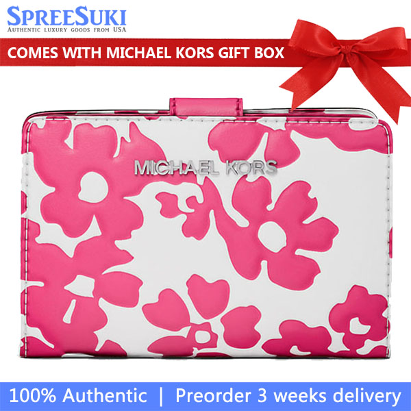 Michael Kors Jet Set Medium Floral Print Bi-Fold Wallet Dragonfruit # 35S5STVF6Y