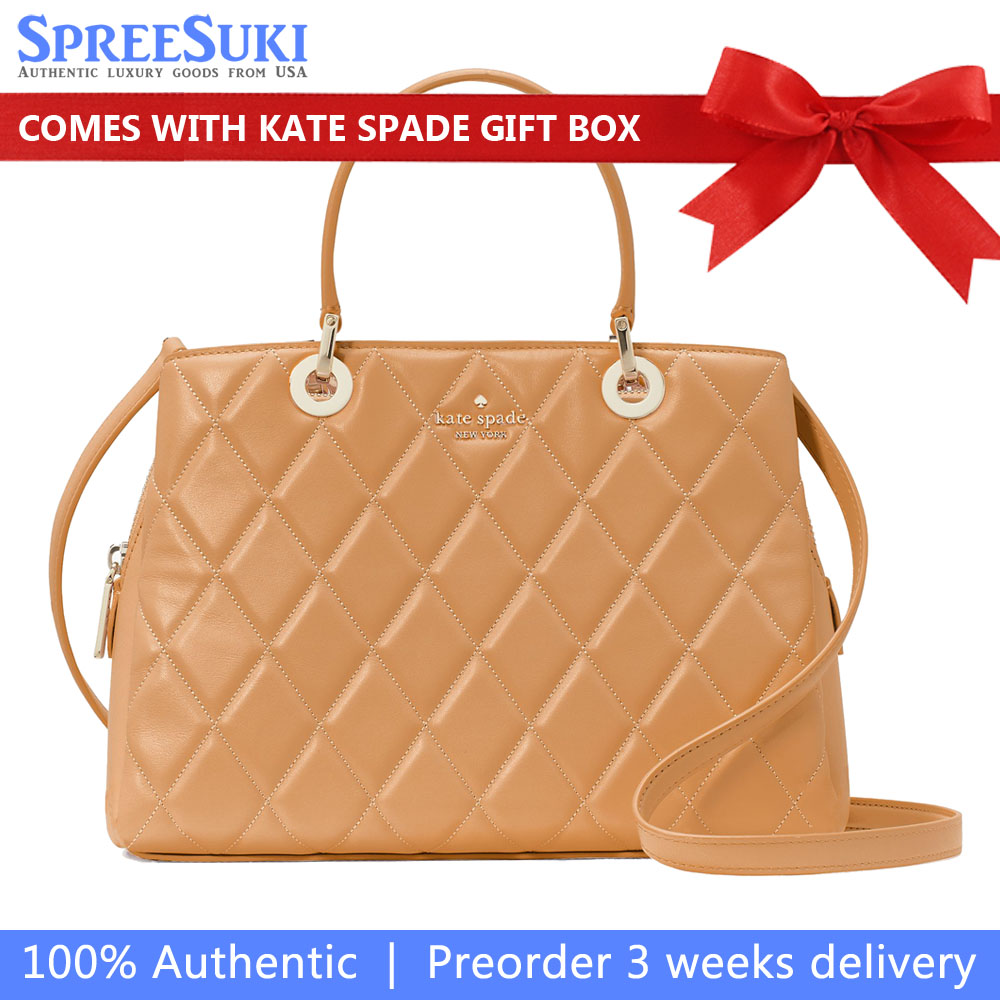 Kate Spade Crossbody Bag Sling Carey Smooth Quilted Sullivan Satchel Tiramisu Mousse # KH227