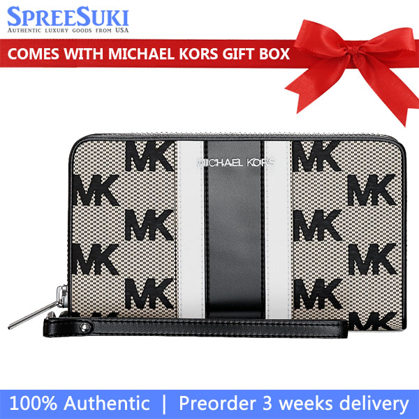 Michael Kors Jet Set Travenuel Large Striped Logo Jacquard Smartphone Wristlet Black # 35R5STVE3J