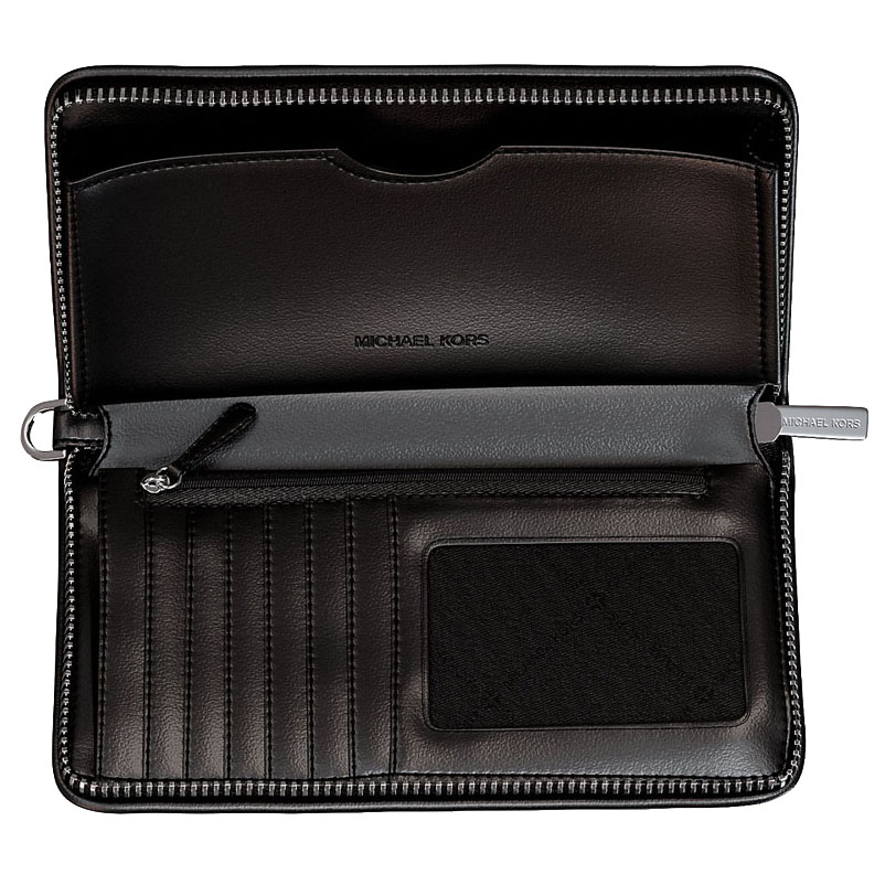 Michael Kors Jet Set Travenuel Large Striped Logo Jacquard Smartphone Wristlet Black # 35R5STVE3J