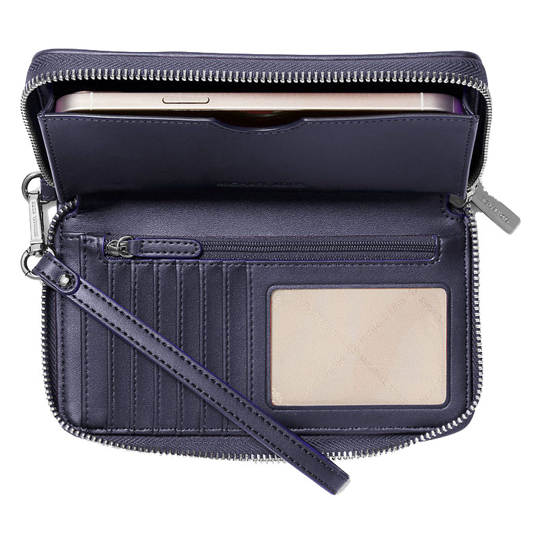 Michael Kors Jet Set Travenuel Large Striped Logo Jacquard Smartphone Wristlet Navy # 35R5STVE3J