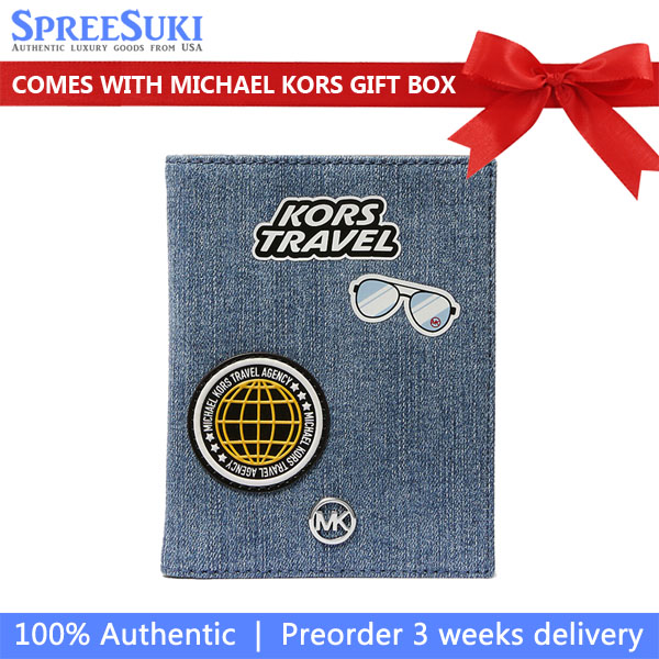 Michael Kors Jet Set Travenuel Medium Embellished Denim Passport Case Denim # 35R5STVN8C