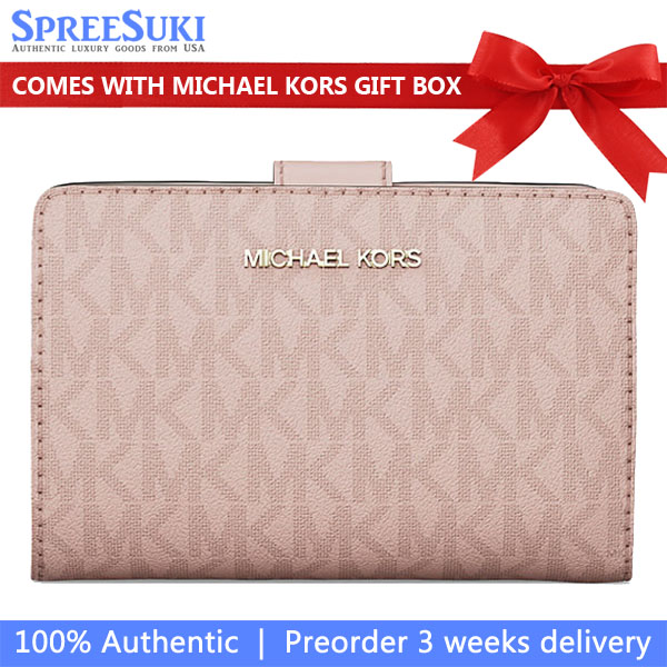 Michael Kors Jet Set Medium Signature Logo Bi-Fold Wallet Powder Blush # 35S3GTVF6O