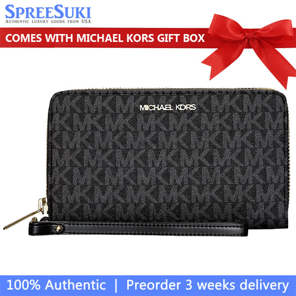 Michael Kors Jet Set Large Signature Logo Smartphone Wallet Black # 35F8STVW9B