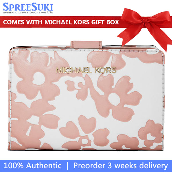 Michael Kors Jet Set Medium Floral Print Bi-Fold Wallet Powder Blush # 35S5GTVF6Y