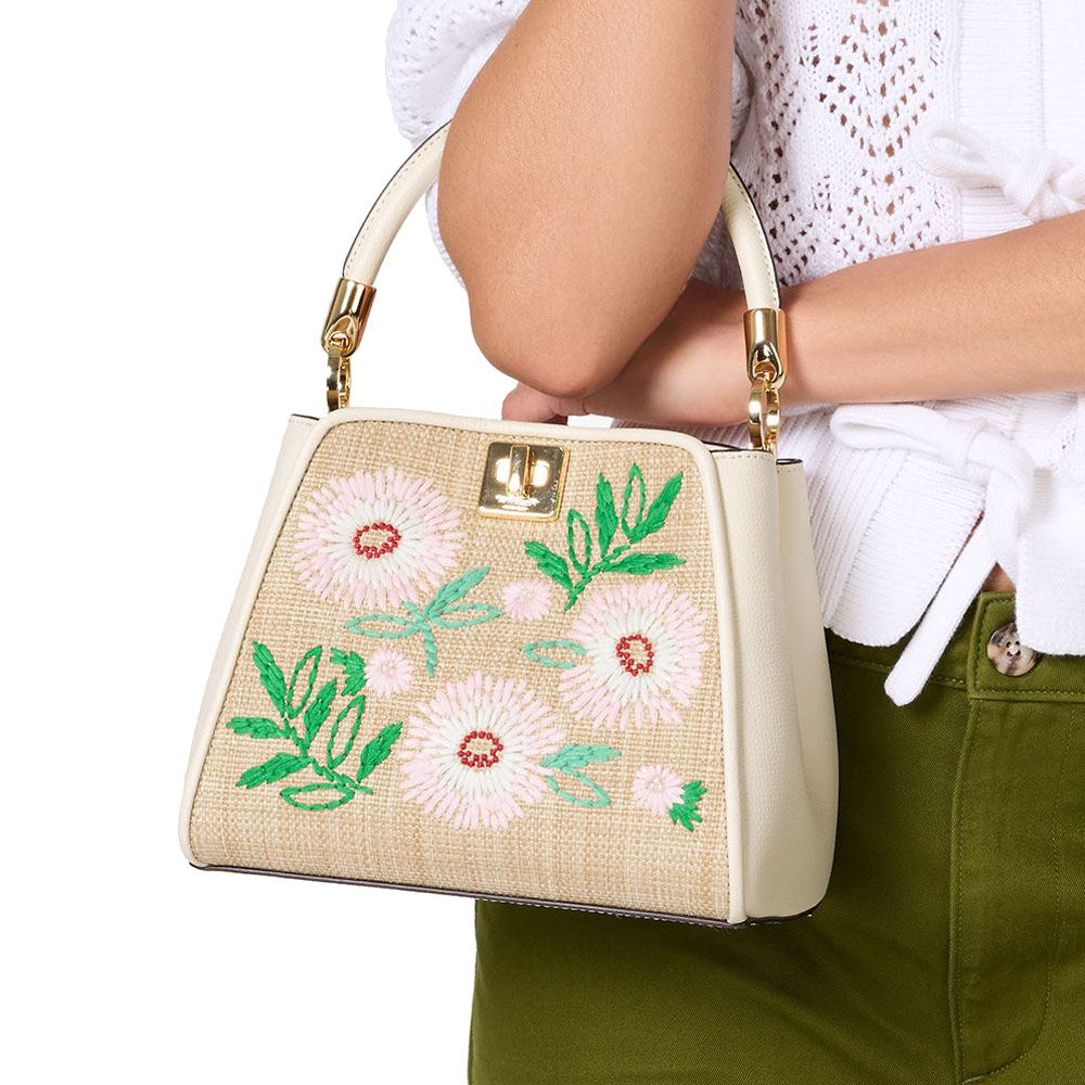 Kate Spade Phoebe Straw Small Top Handle Bag Natural Multi # KL045