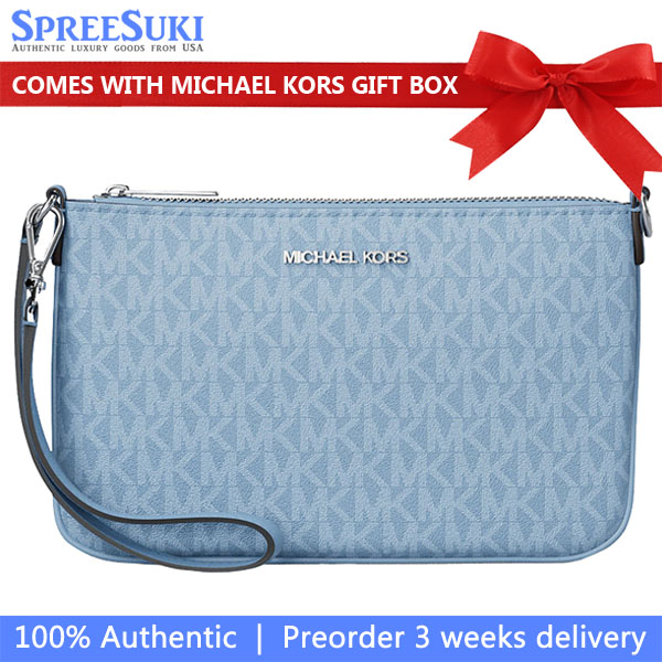 Michael Kors Jet Set Small Signature Logo Convertible Wristlet Light Sky # 35T5STVW5B
