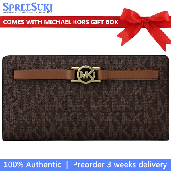 Michael Kors Reed Large Signature Logo Wallet Brown # 35F4G6RE3B
