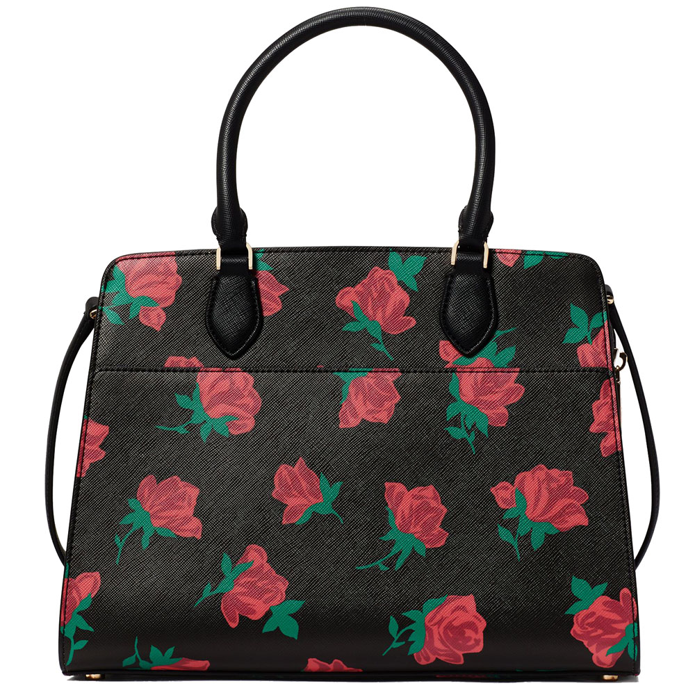 Kate Spade Madison Rose Toss Printed Medium Satchel Black Multi # KE536