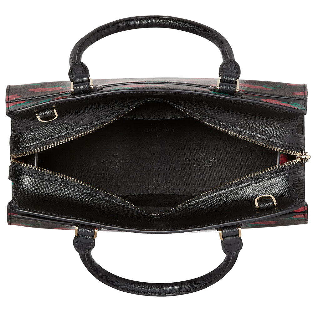 Kate Spade Madison Rose Toss Printed Medium Satchel Black Multi # KE536