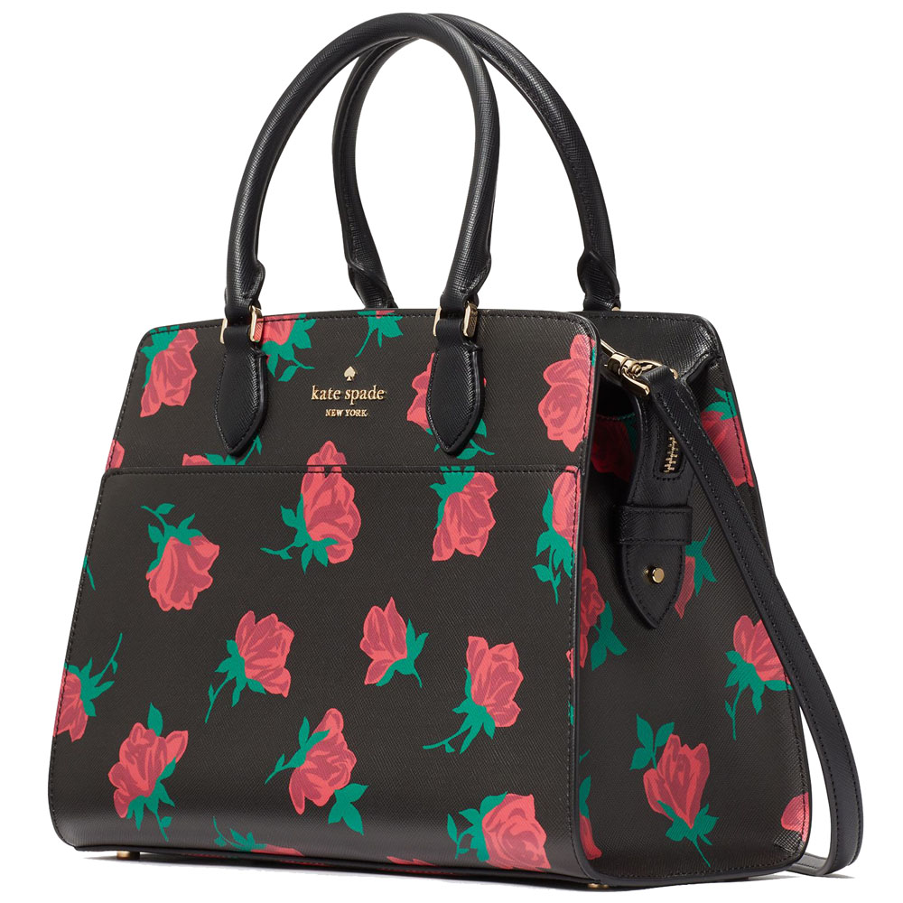 Kate Spade Madison Rose Toss Printed Medium Satchel Black Multi # KE536