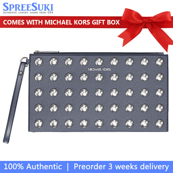 Michael Kors Jet Set Large Studded Pebbled Leather Wristlet Navy # 35S5STVW3I