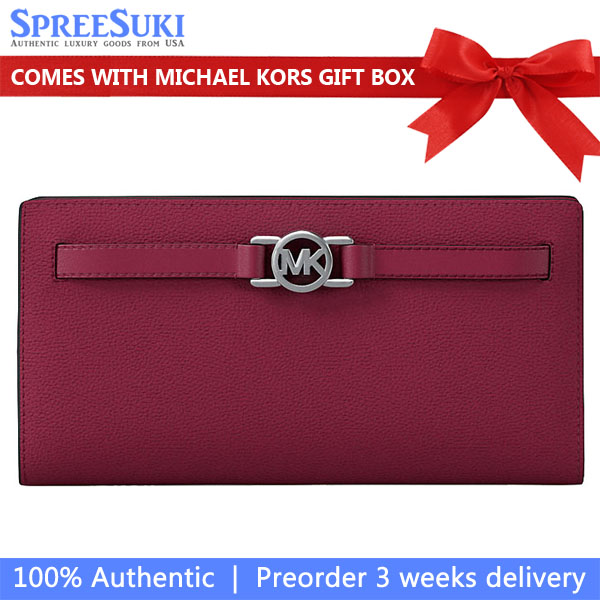 Michael Kors Reed Large Pebbled Leather Wallet Dk Raspberry # 35F4S6RE3L