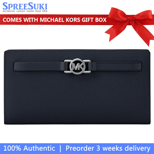 Michael Kors Reed Large Pebbled Leather Wallet Navy # 35F4S6RE3L