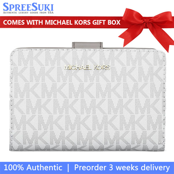 Michael Kors Jet Set Medium Signature Logo Bi-Fold Wallet Optic White # 35F3GTVF2V
