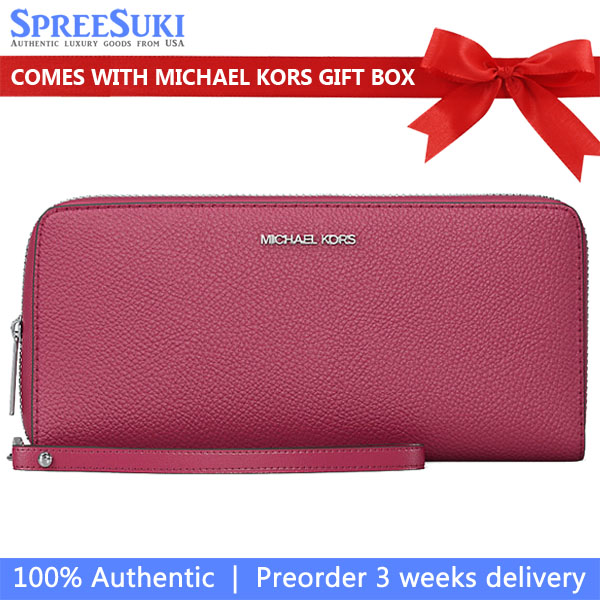 Michael Kors Large Pebbled Leather Continental Wallet Dk Raspberry # 35F7STVE7L