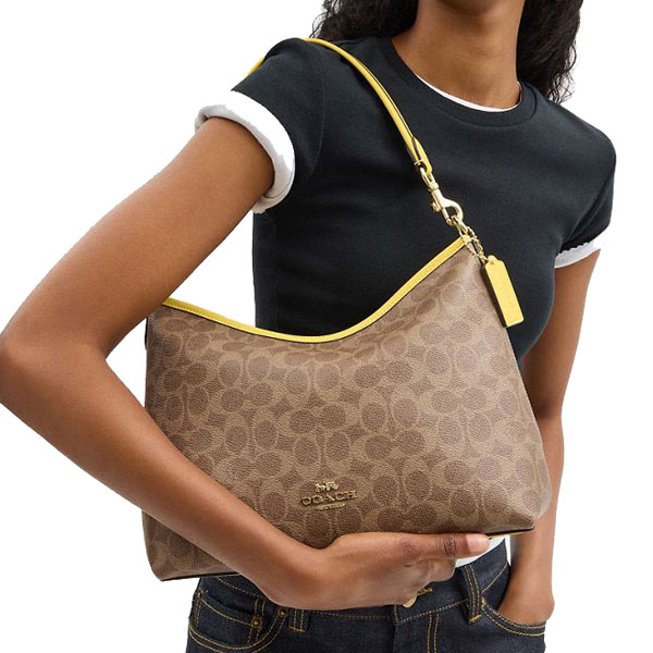 Coach Laurel Shoulder Bag In Signature Canvas Tan Yellow # CV975