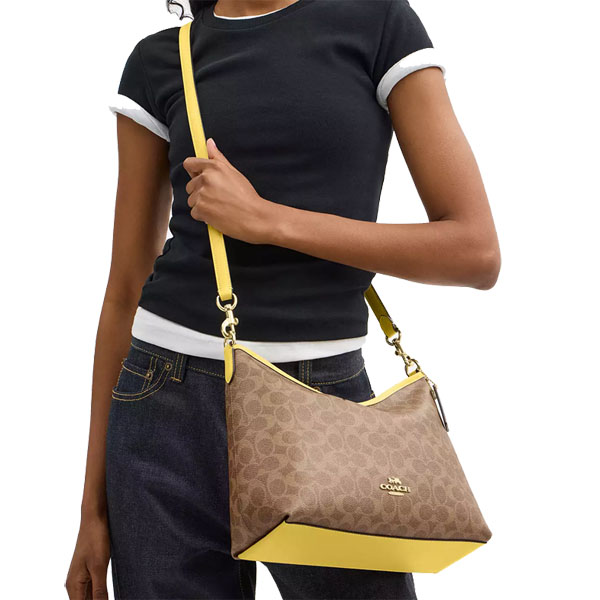 Coach Laurel Shoulder Bag In Signature Canvas Tan Yellow # CV975