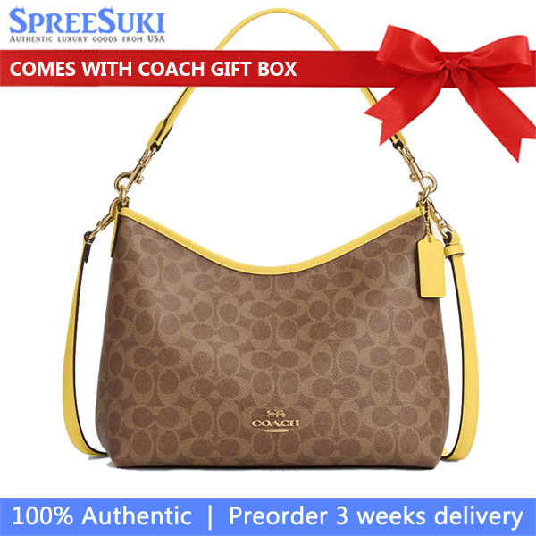 Coach Laurel Shoulder Bag In Signature Canvas Tan Yellow # CV975