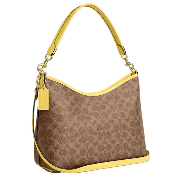 Coach Laurel Shoulder Bag In Signature Canvas Tan Yellow # CV975