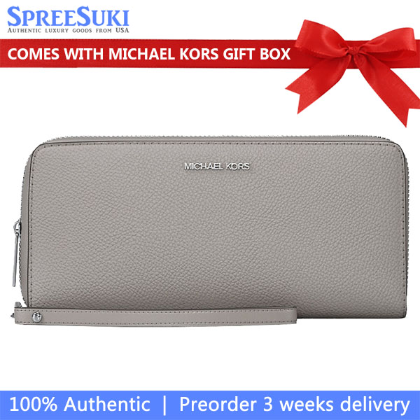 Michael Kors Large Pebbled Leather Continental Wallet Pearl Grey # 35F7STVE7L