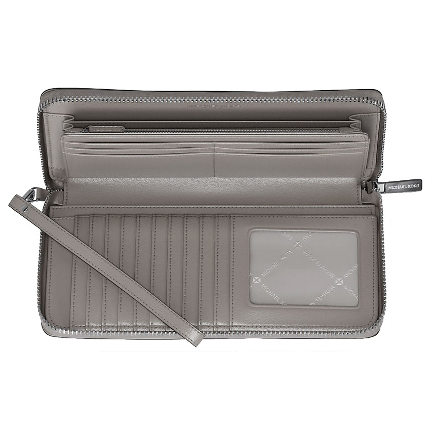Michael Kors Large Pebbled Leather Continental Wallet Pearl Grey # 35F7STVE7L