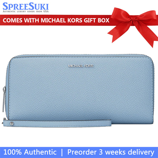 Michael Kors Large Pebbled Leather Continental Wallet Light Sky # 35F7STVE7L