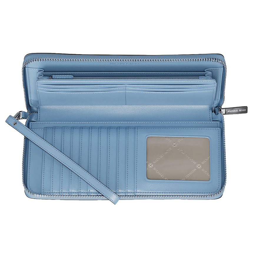 Michael Kors Large Pebbled Leather Continental Wallet Light Sky # 35F7STVE7L
